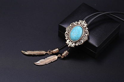 Men Bolo Tie Polyester Semi Precious Stone Pendant Suit Shirt Collar Accessories