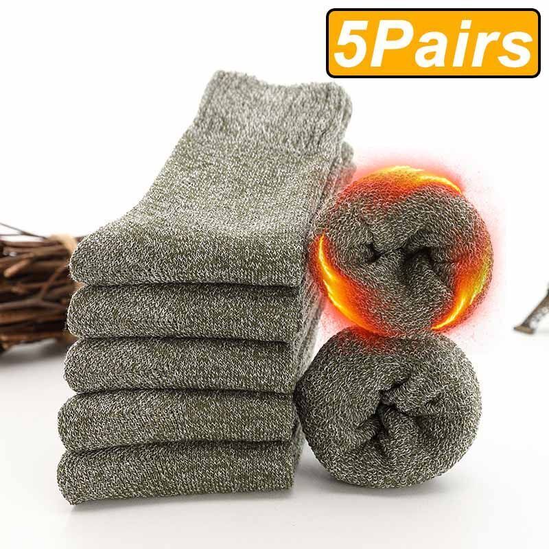 Men Socks 5Pairs Terry Fabrics Winter Woolen Merino Thick Thermal Warm Sportwear