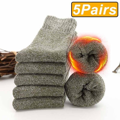 Men Socks 5Pairs Terry Fabrics Winter Woolen Merino Thick Thermal Warm Sportwear