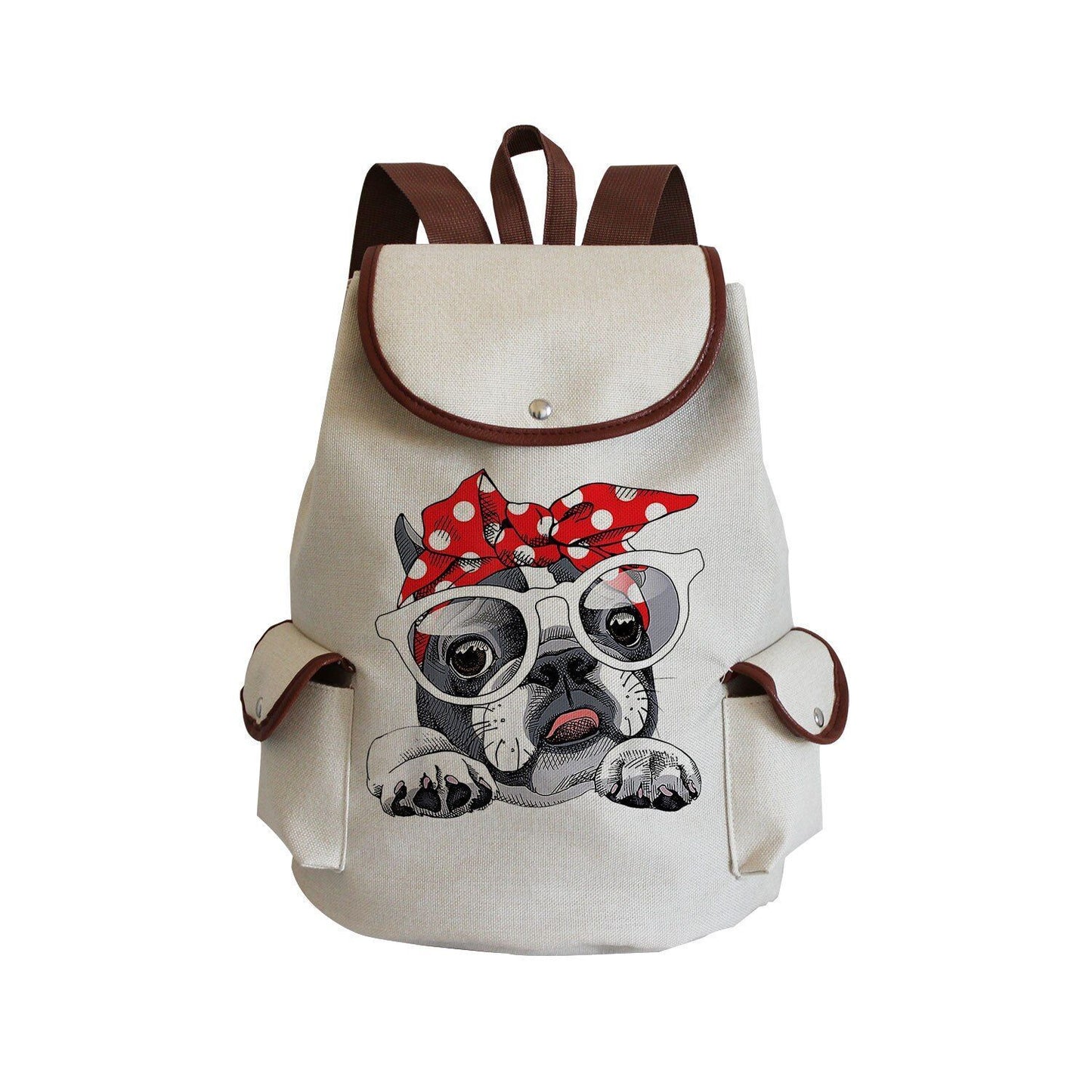 Dog Paw Print Backpack Drawstring Bags Linen Students Portable Cute Pug Printed