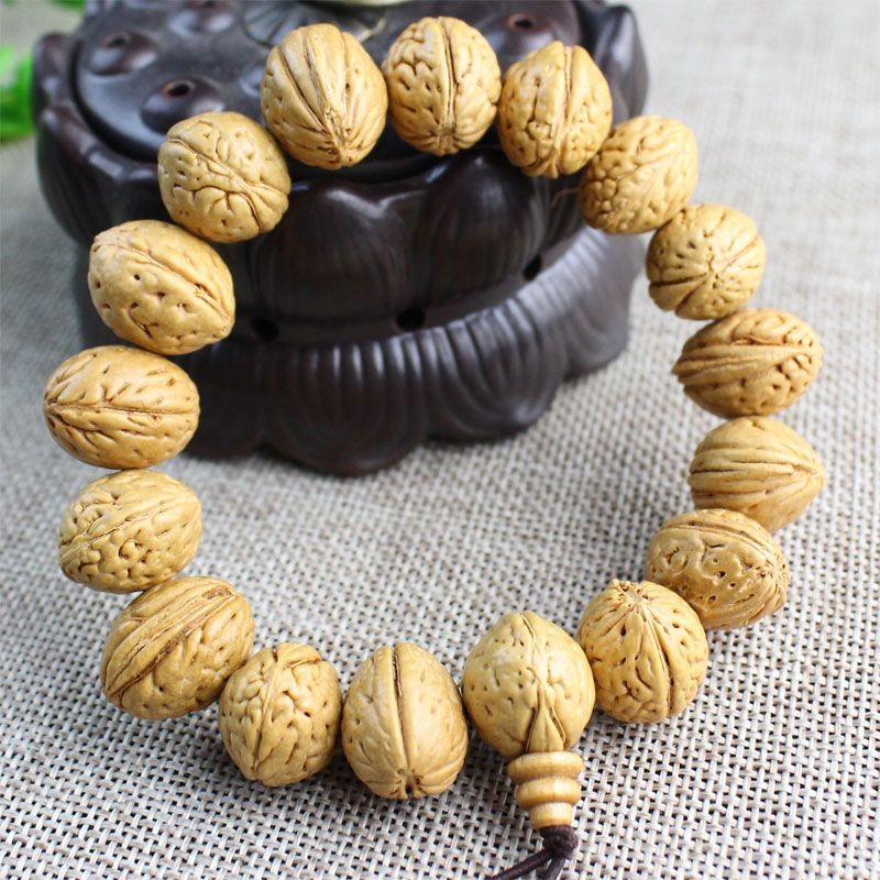 Wild Peach Core Bead Bracelet Brain Pattern Peach Buddhist Mala Prayer Jewelry