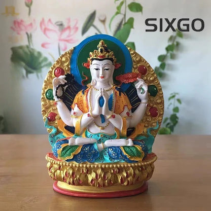 Resin Buddhist Figurine Four-armed Avalokitesvara Bidhisattva Statue Ornament
