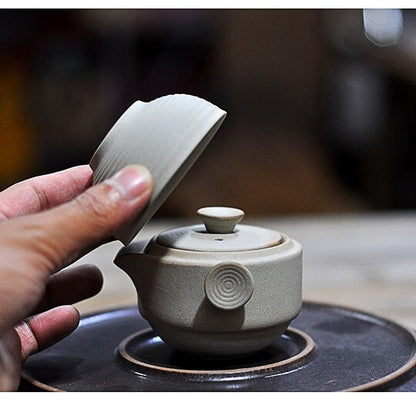 Portable Tea Set Ceramic Pottery Tea Pot With Infuser Holes Matching Tea Cup New