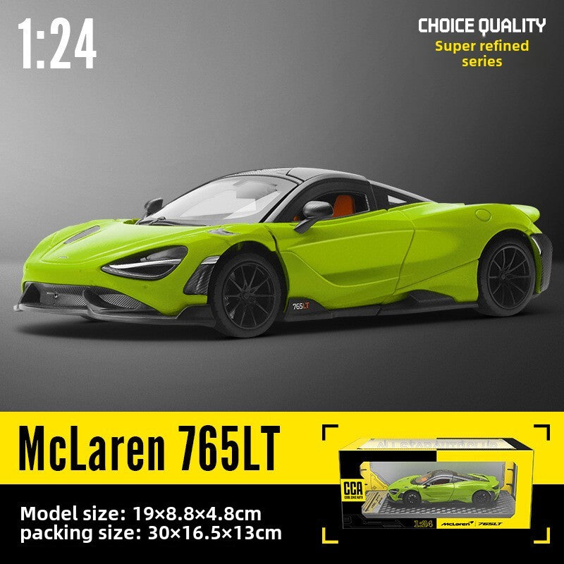1:24 Diecast McLaren 765LT Supercar Metal Car Model Toy Sound Light Door Open