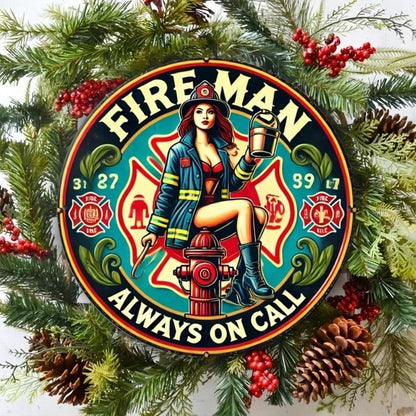 Vintage 8x8 Round Tin Sign Blazer Factory Firefighter Rustic Wall Art for Home