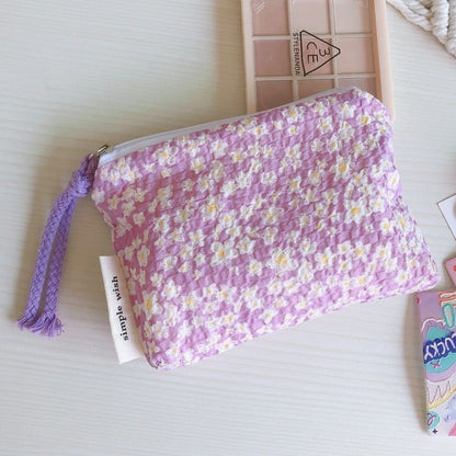 Cotton Floral Organizer Bag Small Fabric Cosmetic Make Up Purse Coin Pouch Case