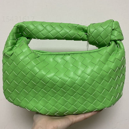Leather Handbag Mini Shoulder Bag Purse Style Silver Weave Soft Underarm Bags