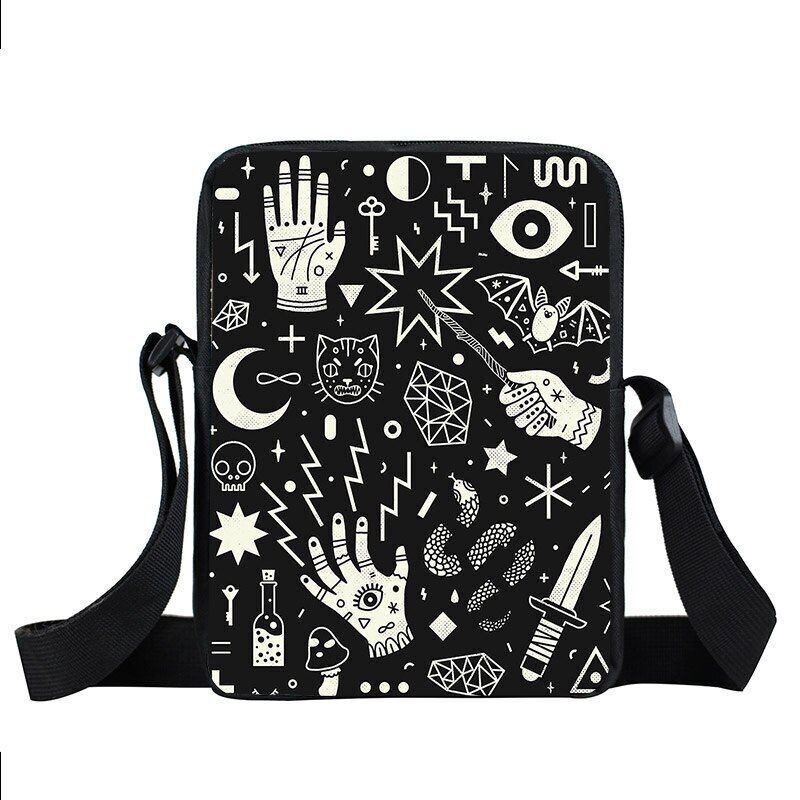 Witch Black Cat Messenger Bag Clutch Canvas Crossbody Shoulder Bags Travel Small