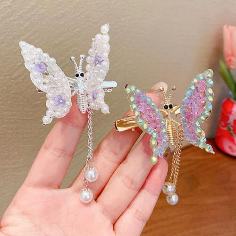 Moving Butterfly Pearl Hair Clips Flying Shiny Rhinestone Hairpin Barrettes Best