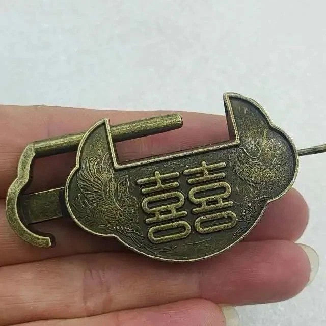 Mini Vintage Chinese Brass Horizontal Padlock Small Lock For Jewelry Box Cabinet