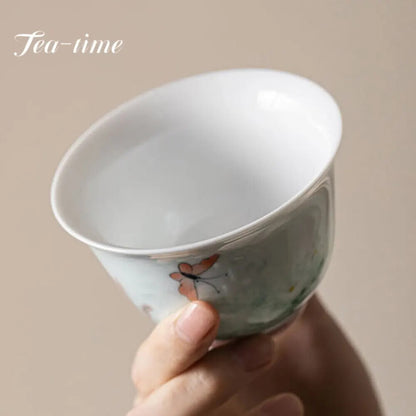 150ml Pure Hand-painted Reed Ceramic Gaiwan Tea Bowl Saucer Lid Kit Tea Tureen