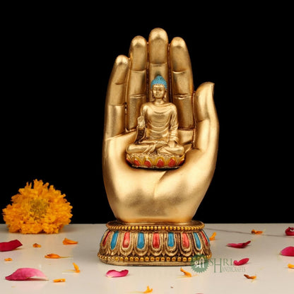 Resin Handmade Buddha Sitting On Hand Palm Idol Meditating Figurine Home Decor