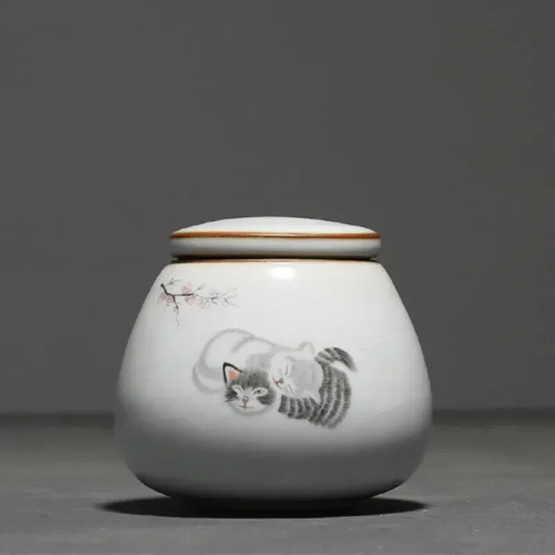 Chinese Ru Kiln Ceramics Tea Caddy Tea Leaf Container Travel Tea Bag Storage Box