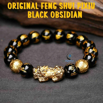 Feng Shui Pixiu Black Obsidian Wealth Bracelet Original 40%off