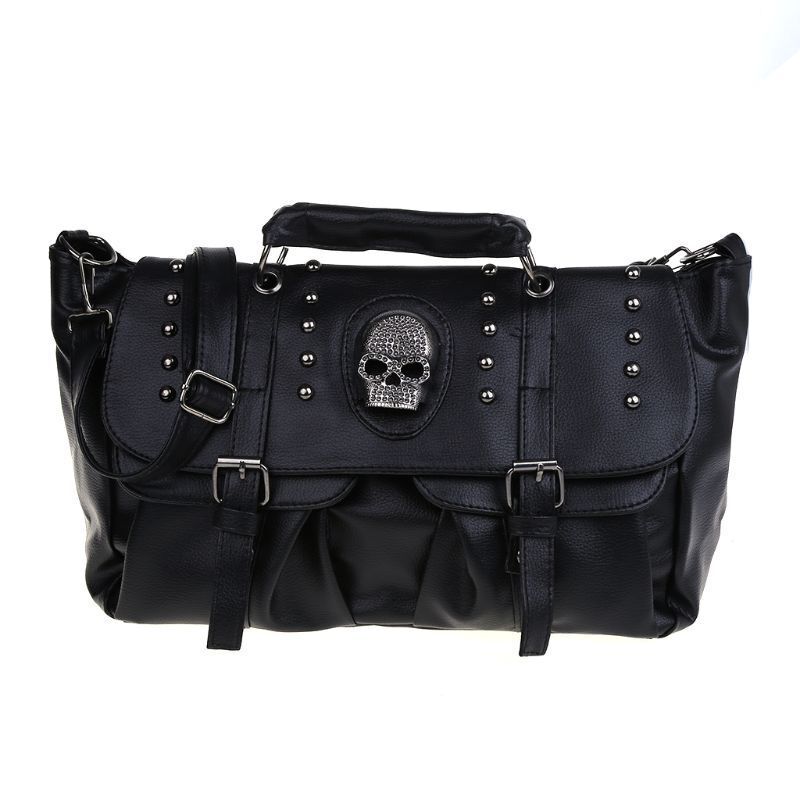 Punk Style Handbag Synthetic Leather Skull Tote Bag Large Shoulder Bag Crossbody