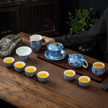 Handmade Tea Set Ceramic Tea Pot Matching Cup Dragon Print Color Enamel Craft