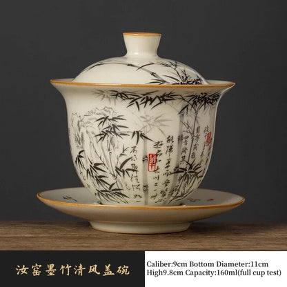 Chinese Ru Yao Porcelain Gaiwan Set Yellow Ceramic Opening Tea Bowls Chawan