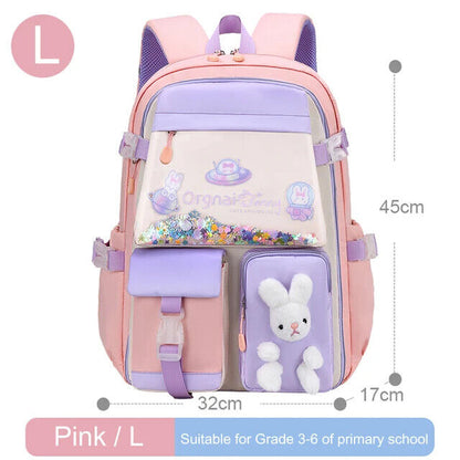 Girl Children Backpack School Bag Back Pack Pink Kid Child Schoolbag Class Kit