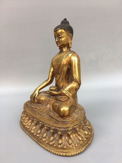 8"Old China Antique Tibetan Buddhism temple Bronze gilt Shakyamuni Buddha statue