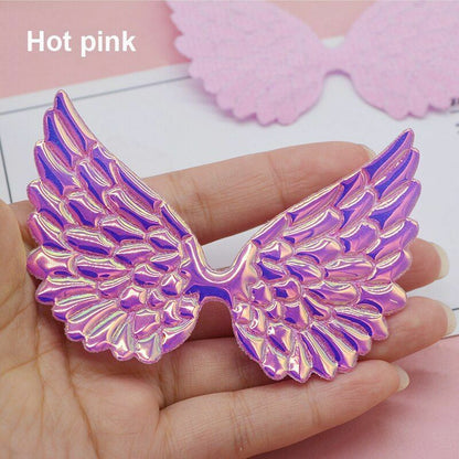 20Pcs/Lot 9.5x6.5cm Shiny Angel Wing Padded Appliques DIY Bow Clips Accessories