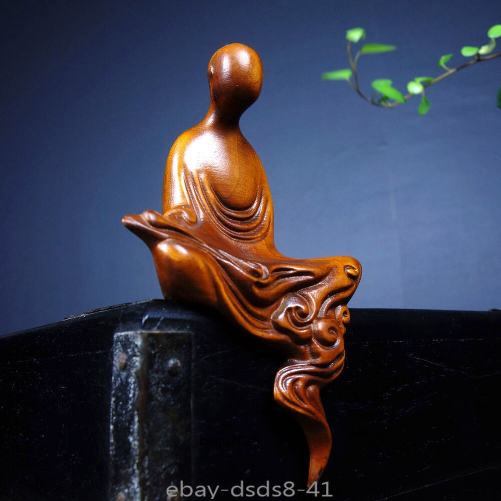 Chinese Natural Boxwood Hand Carved Exquisite Buddha Statue