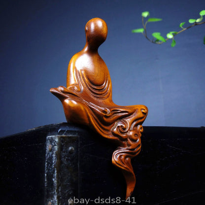 Chinese Natural Boxwood Hand Carved Exquisite Buddha Statue
