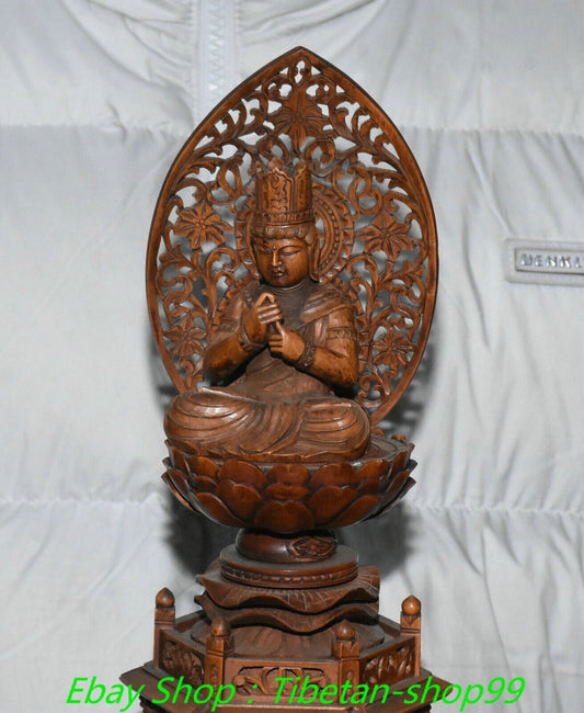 9.4''Old Chinese Boxwood Carving Kwan-yin GuanYin Quanyin Buddha Statue
