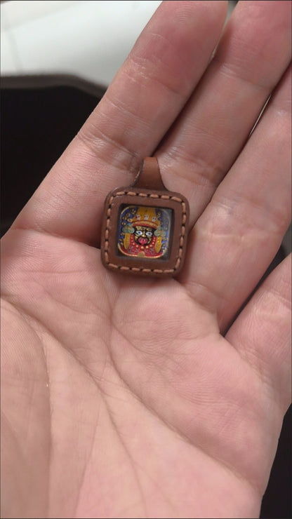 Hand-Painted Thangka 2.0 Zajilam Pendant Mini Necklace Leather Sewn