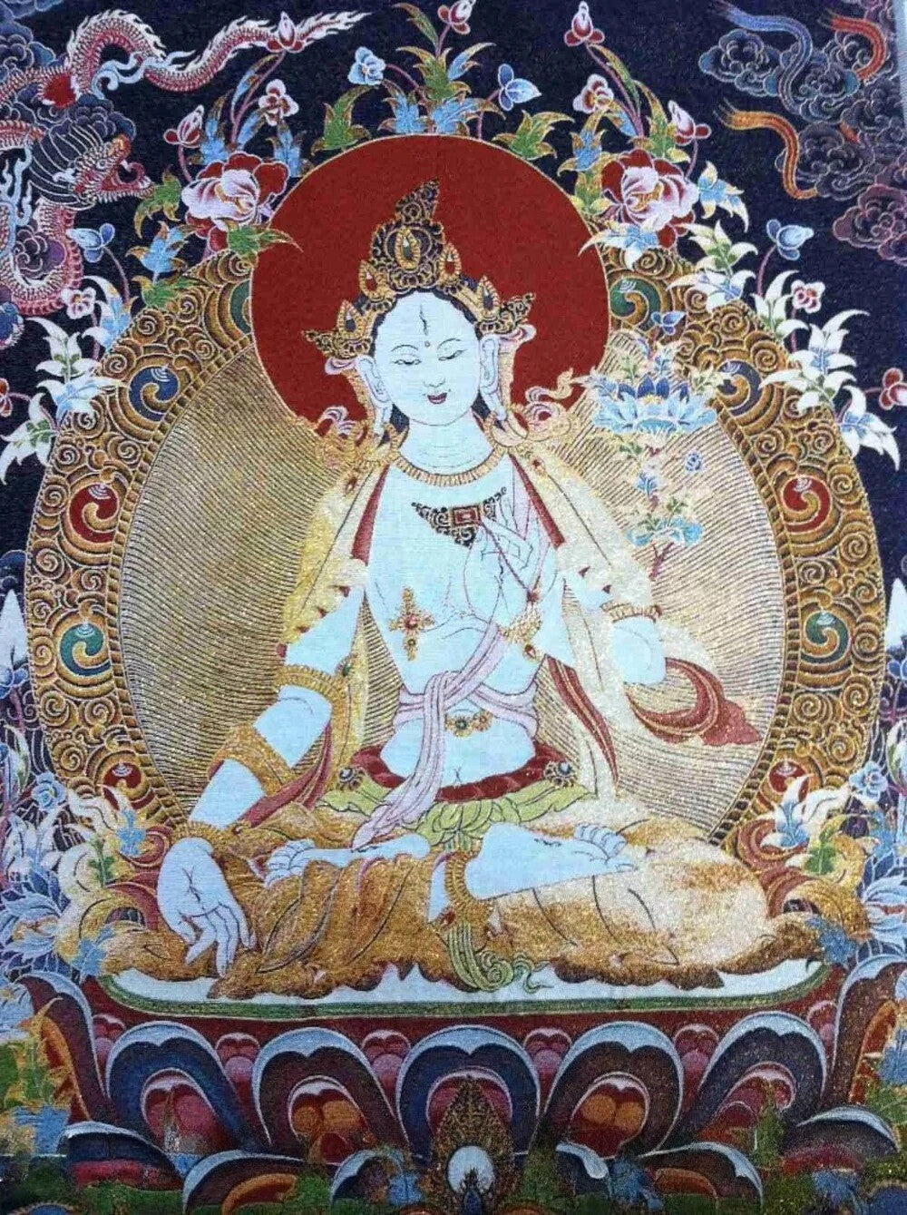 New Silk Embroidery Art Buddhism Tangka Green Tara Buddha Thangka Statue