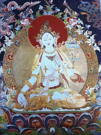 New Silk Embroidery Art Buddhism Tangka Green Tara Buddha Thangka Statue