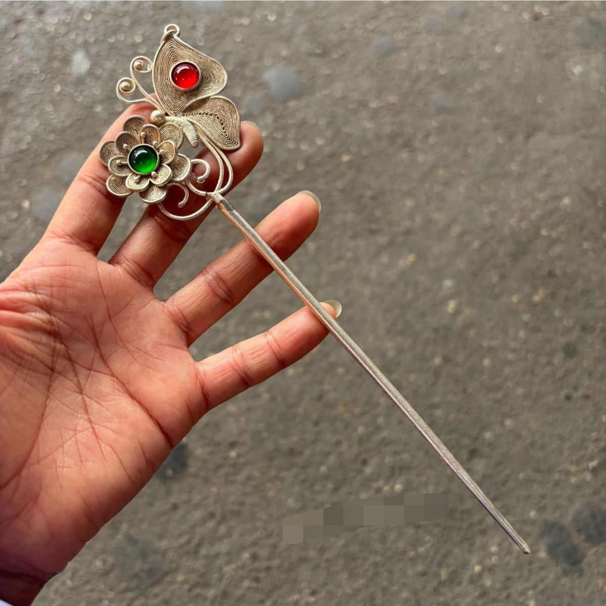 Vintage Silver-Tone Filigree Butterfly Hairpin Antique Collectible