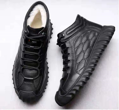 Winter Fur Lined Men's Warm Lace-Up Shoes Faux Leather High-Top Ankle Snow Boots