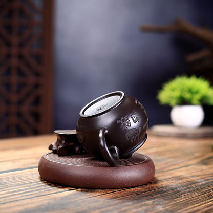 True Yixing Zisha Tea Pot Original Ore Black Clay Handmade Toad Design Pot 150ml