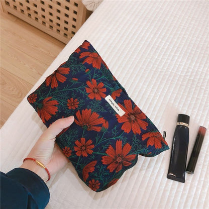 Retro Flower Print Cosmetic Bag Canvas Make Up Organizer Clutch Travel 5*27*18CM
