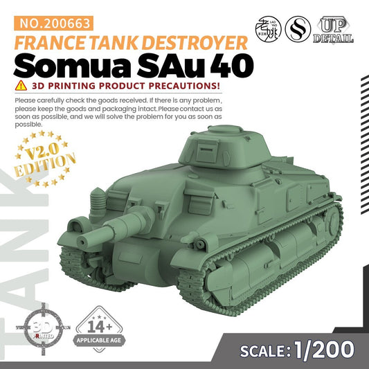 SSMODEL SS200663 1/200 Military Model Kit France Somua SAu 40 Tank Destroyer