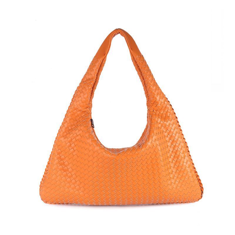 Leather Shoulder Bags Handmade Woven Handbag Big Capacity Patchwork Zipper Purse