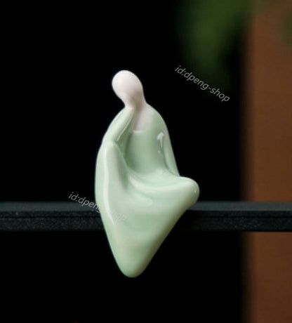 3.1" Chinese Celadon Porcelain Ceramics Think Deeply Buddha Figurine Statues