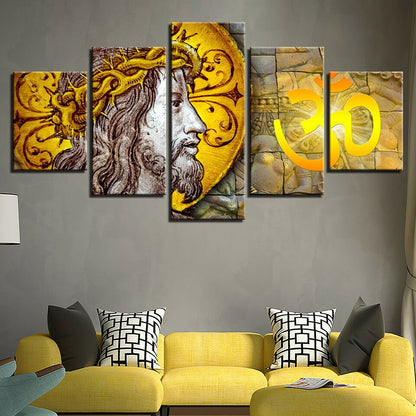 Jesus Crown Thorns Arabic Calligraphy 5 Panel Canvas Print Wall Art Home Decor
