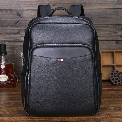 Top Cow Leather Black Men's bag, Soft Leather Large Capacity Backpack Travel Bag