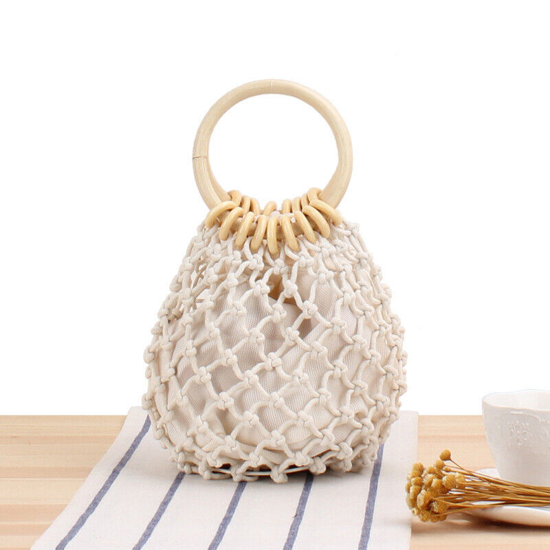 New Womens Small Solid Hollow Mesh Bag Summer Cotton Holiday Beach Bag