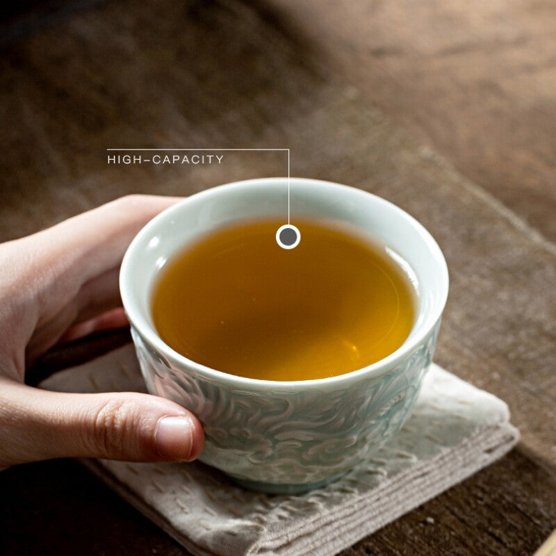 Porcelain Tea Cup Dragon Relief Handmade Master Cup 115ml Personal Ceramic Cup
