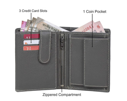 New Grey Bi-Fold Leather Men's Wallet RFID Protection Gift Item
