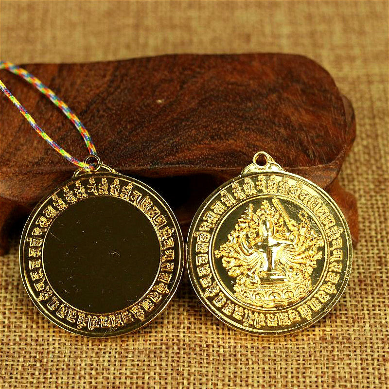 BLESSED GOLD GIFT ANTIEVIL PENDANT : MIRROR OF CUNDI GUAN YIN THOUSAND ARMS