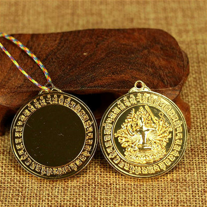 BLESSED GOLD GIFT ANTIEVIL PENDANT : MIRROR OF CUNDI GUAN YIN THOUSAND ARMS
