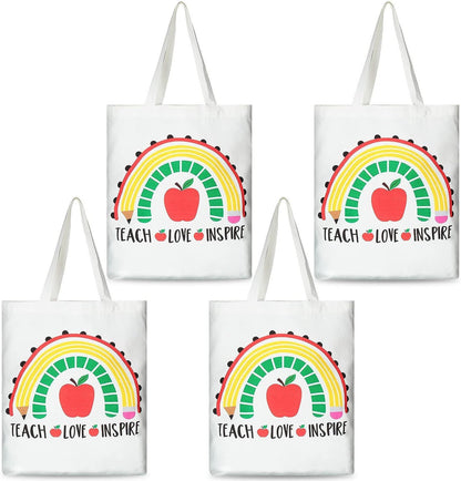 4 Pack Teacher Canvas Tote Bags Appreciation Gifts Large, Multicolor