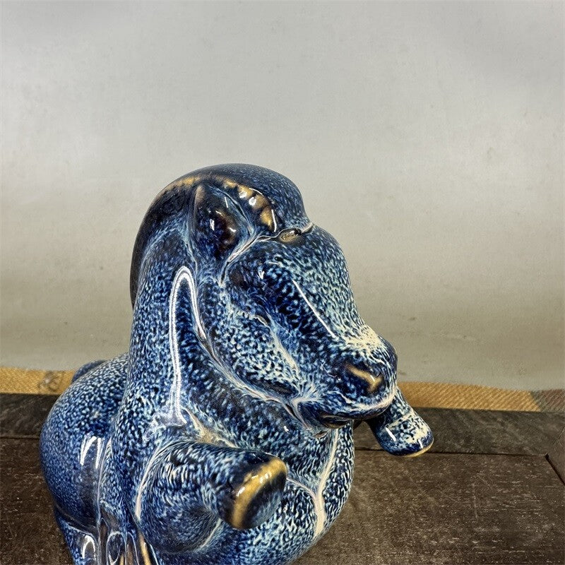 4.7" China Qing Fancy Glaze Porcelain Fambe Lovable Animal Fat Horse Statue