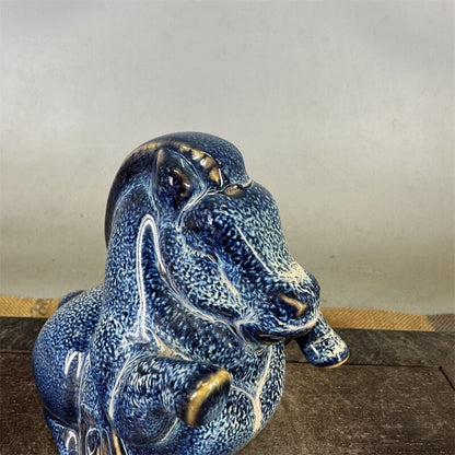 4.7" China Qing Fancy Glaze Porcelain Fambe Lovable Animal Fat Horse Statue
