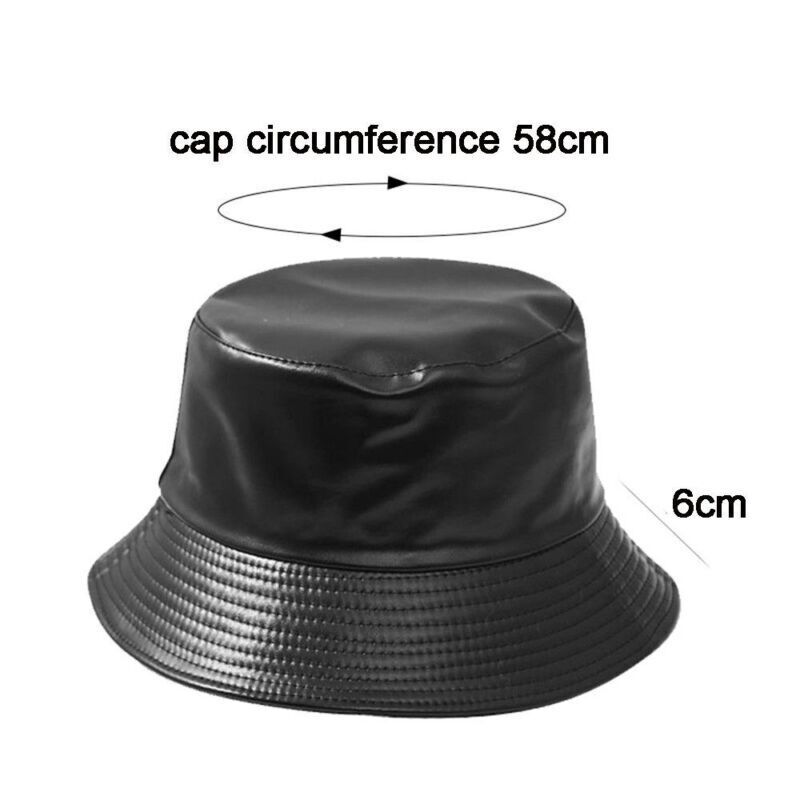 Men Outdoor Waterproof Hiking PU Bucket Hat Fisherman Cap Leather Sun Caps