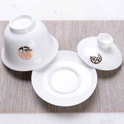 180ml Ceramic Tureen Bone China Tea Bowl Porcelain Gaiwan Cup & Cup Lid & Mat
