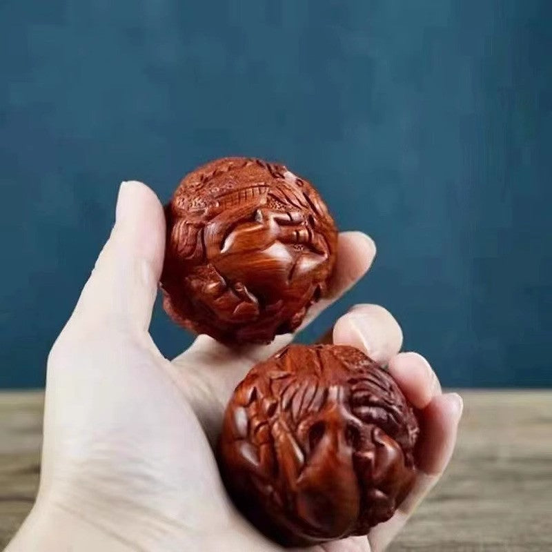 1pc 4.8cm Rosewood Chinese Zodiac Health Ball Massaging Ball Carving Ornaments
